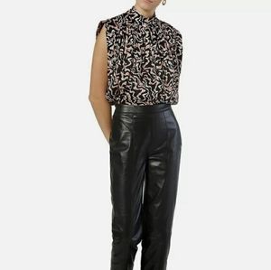 NWT JOIE WRIGHT PRINT SLEEVELESS PLEATED TOP IN CAVIAR SIZE LARGE 100 % VISCOSE